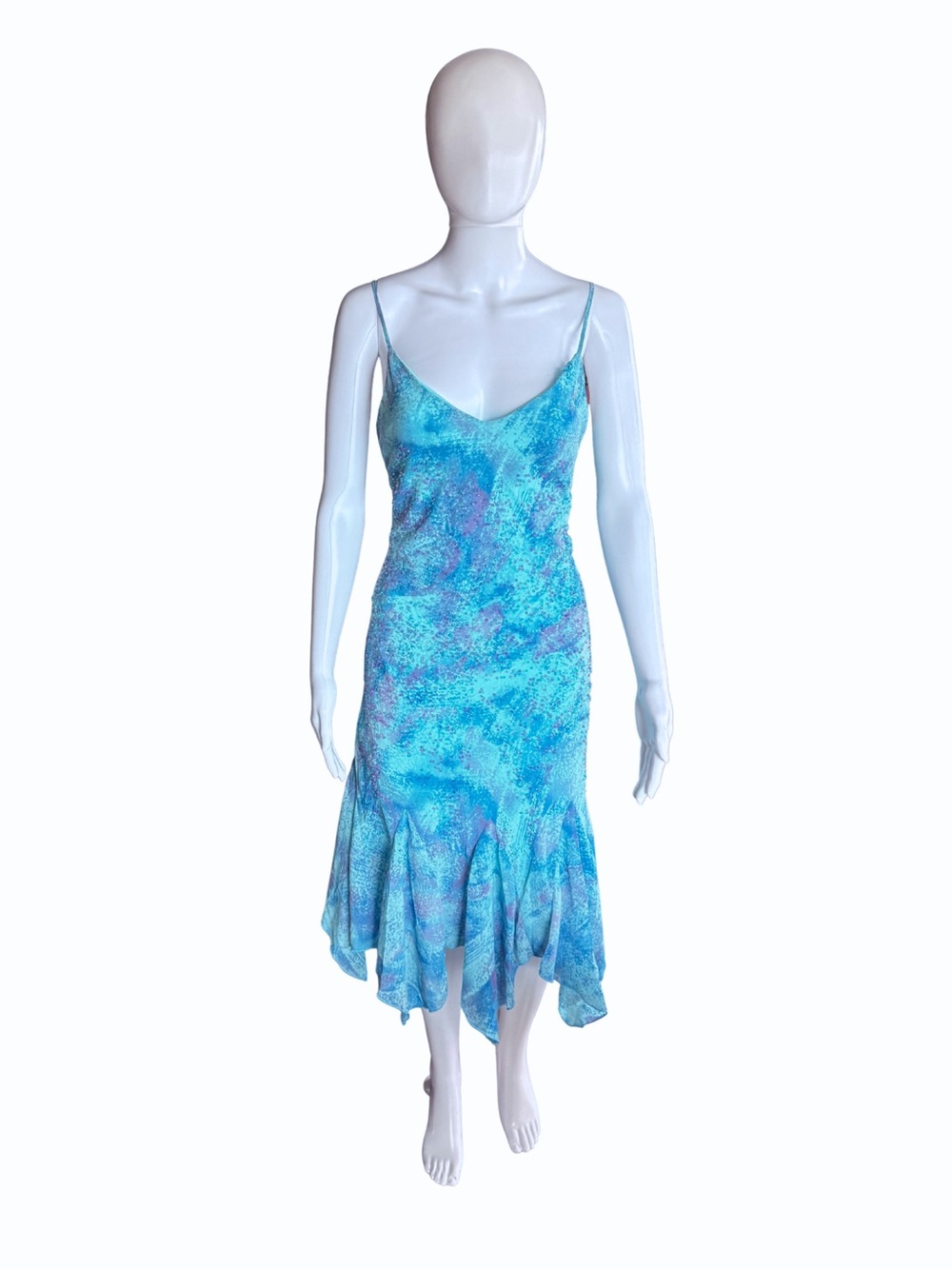 Y2K Vintage Liz Minelli Blue and Purple Mermaid/Fairy Beaded Slip Dress M